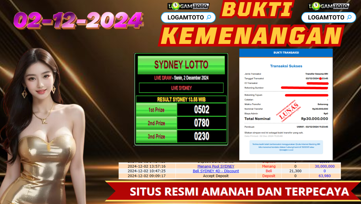 SELAMAT KEPADA MEMBER SETIA LOGAMTOTO BERHASIL JACKPOT DI PERMAINAN TOGEL SYDNEY LOTTO